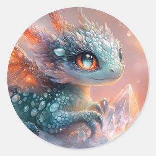 Adorable Baby Dragon mit Kristallgedicht Runder Aufkleber