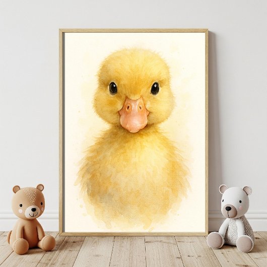 Adorable Baby Duckling Watercolor Portrait Poster