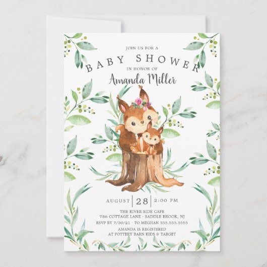 Adorable Baby Eichhörnchen und Mama Babydusche Einladung (Vorderseite)