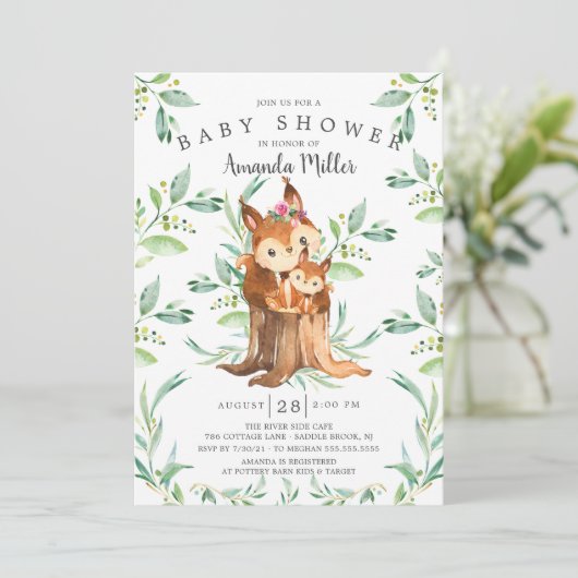 Adorable Baby Eichhörnchen und Mama Babydusche Einladung (Stehend Vorderseite)