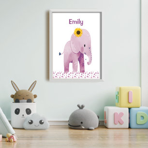 Adorable Baby Elefant mit Name Kinderzimmer Poster