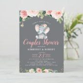 Adorable Baby Elefant Rosa Blumenpaare Dusche Einladung (Stehend Vorderseite)