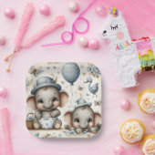 ADORABLE BABY ELEPHANS IN PASTEL BLUE & TAN PAPPTELLER (Party)