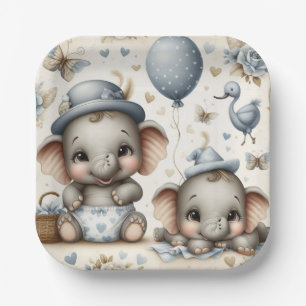 ADORABLE BABY ELEPHANS IN PASTEL BLUE & TAN PAPPTELLER
