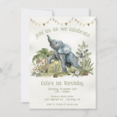 Adorable Baby Elephant 1. Geburtstag Party Einladung (Vorderseite)