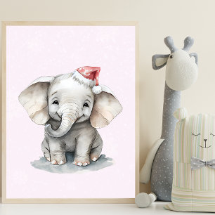 Adorable Baby Elephant am rosa Schneetag Poster