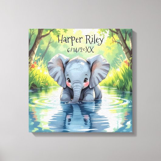 Adorable Baby Elephant and Reflection Personalized Leinwanddruck (Vorderseite)