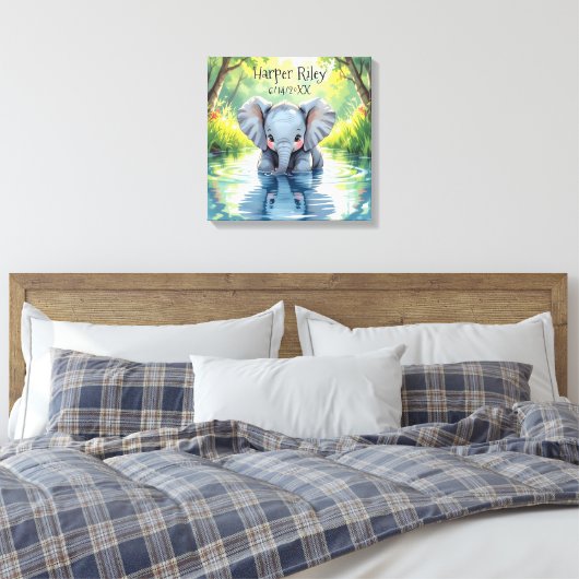 Adorable Baby Elephant and Reflection Personalized Leinwanddruck (Insitu (Schlafzimmer))