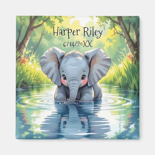 Adorable Baby Elephant and Reflection Personalized Magnet (Vorne)