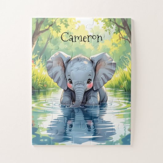 Adorable Baby Elephant and Reflection Personalized Puzzle (Vertikal)