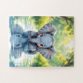 Adorable Baby Elephant and Reflection Puzzle (Horizontal)