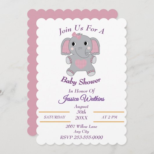 Adorable Baby Elephant Baby Dusche Einladung (Vorne/Hinten)