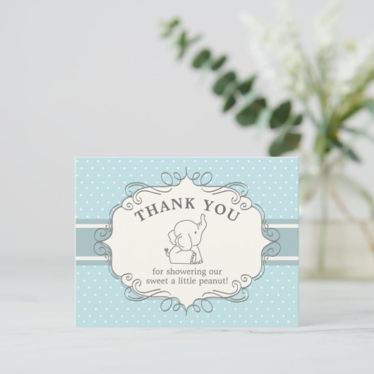 Adorable Baby Elephant | Babydusche Vielen Dank Postkarte (Stehend Vorderseite)