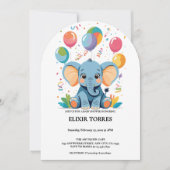 Adorable Baby Elephant Balloons Babydusche Einladung (Vorderseite)