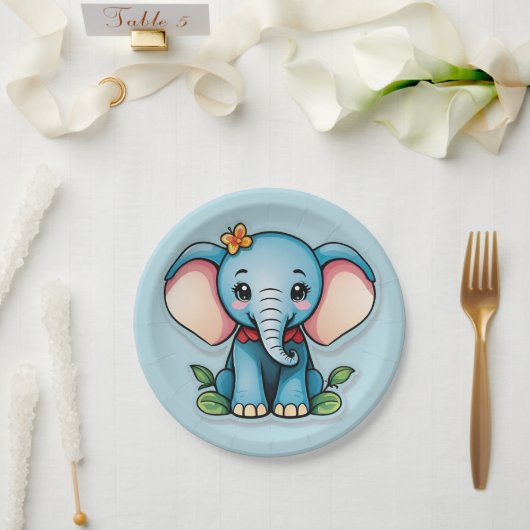 Adorable Baby Elephant Blue Pappteller (Hochzeit)