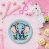Adorable Baby Elephant Blue Pappteller (Party)