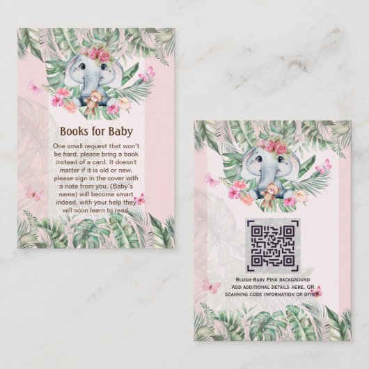 Adorable Baby Elephant Book Gedicht Request Card Begleitkarte (Vorne/Hinten)
