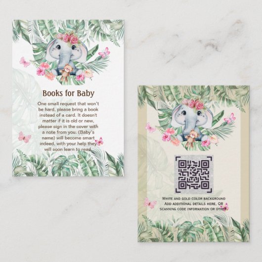 Adorable Baby Elephant Book Gedicht Request Card Begleitkarte (Vorne/Hinten)