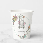 Adorable Baby Elephant Boy Floral Baby Dusche Pappbecher (Rückseite)