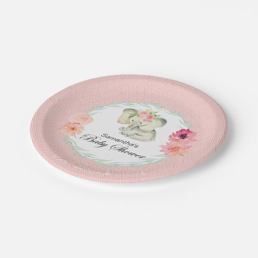 Adorable Baby Elephant Girl Baby Dusche Pappteller (Schrägansicht)