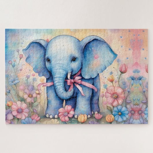 Adorable Baby Elephant in einem pastellfarbenen Ga Puzzle (Horizontal)