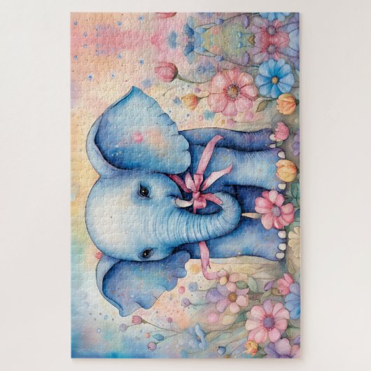 Adorable Baby Elephant in einem pastellfarbenen Ga Puzzle (Vertikal)