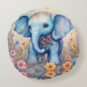 Adorable Baby Elephant in einem pastellfarbenen Ga Rundes Kissen (Rückseite)