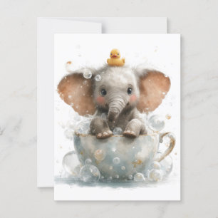Adorable Baby Elephant in Teacup mit Gummiente Postkarte
