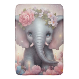 Adorable Baby Elephant mit Blume Badematte