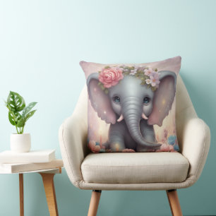 Adorable Baby Elephant mit Blume Kissen