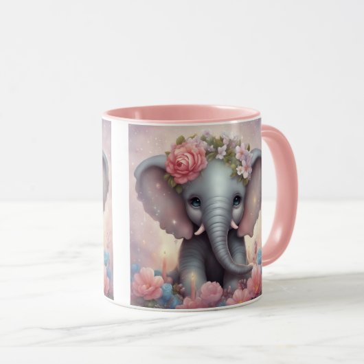 Adorable Baby Elephant mit Blume Tasse (VorderseiteRechts)