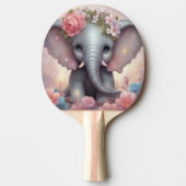 Adorable Baby Elephant mit Blume Tischtennis Schläger (Vorderseite)