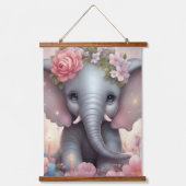 Adorable Baby Elephant mit Blume Wandteppich Mit Holzrahmen (Vorderseite)