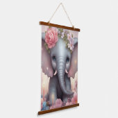 Adorable Baby Elephant mit Blume Wandteppich Mit Holzrahmen (Gewinkelt)