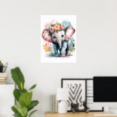 Adorable Baby Elephant mit Blumenkronen Poster (Heimbüro)