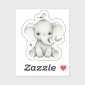 Adorable Baby Elephant mit Vogel und Leaf Aufkleber (Blatt)