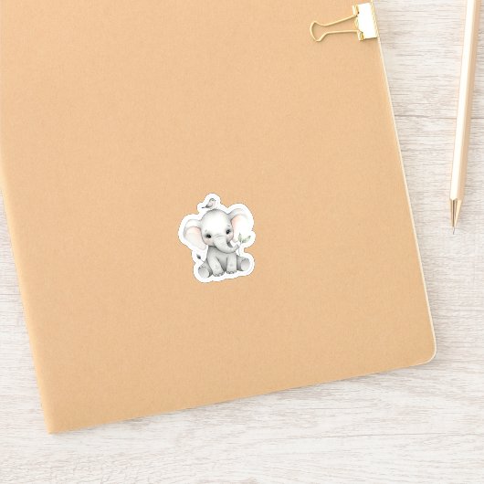 Adorable Baby Elephant mit Vogel und Leaf Aufkleber (Notizbuch)