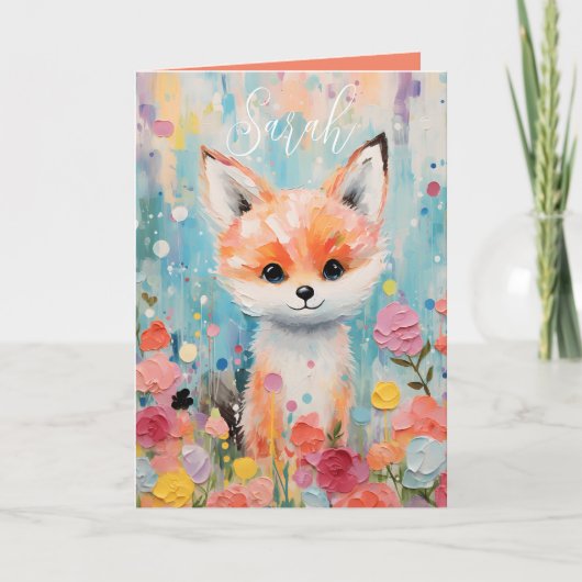 Adorable Baby Floral Fox Faltkarte Karte (Vorderseite)