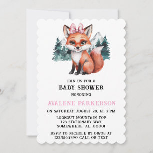 Adorable Baby Fox Watercolor Girl Babydusche Einladung