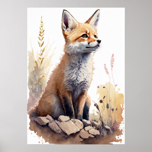 Adorable Baby Fox Watercolor Kinderzimmer Poster (Vorne)