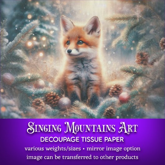 Adorable Baby Fox Winter Wonderland Decoupage Seidenpapier