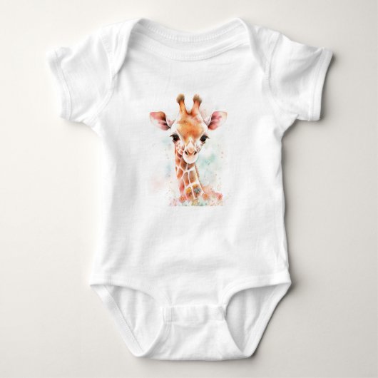 Adorable Baby Giraffe Head, Zoo Tiere. Safari Baby Strampler (Vorderseite)