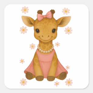 Adorable Baby Giraffe in Pink Girl Babydusche Quadratischer Aufkleber