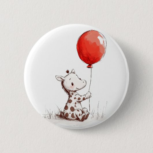 Adorable Baby Giraffe mit Red Balloon Abzeichen Button (Vorderseite)