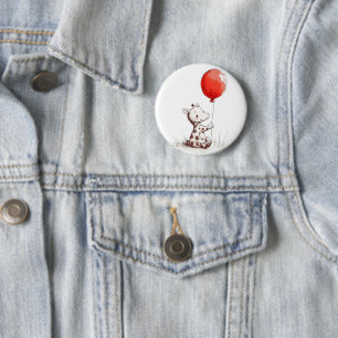 Adorable Baby Giraffe mit Red Balloon Abzeichen Button