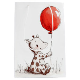 Adorable Baby Giraffe mit Red Balloon Spiral Mittlere Geschenktüte