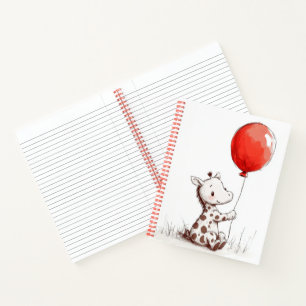 Adorable Baby Giraffe mit Red Balloon Spiral Notizblock