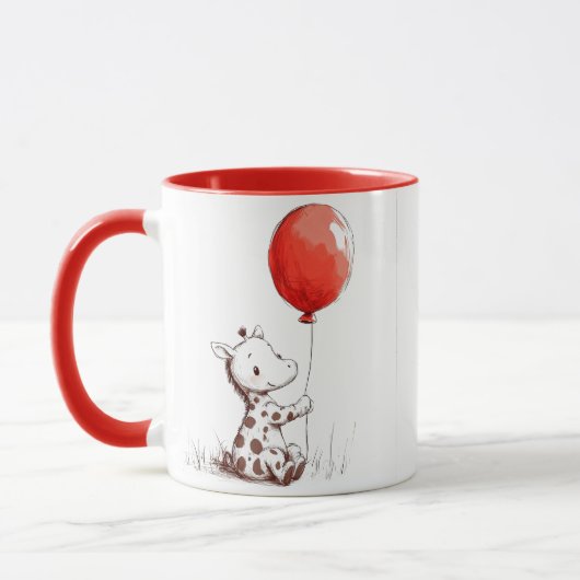 Adorable Baby Giraffe mit Red Balloon Tasse (Links)