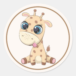 Adorable Baby Giraffe mit rosa Ohren, Paws, Zunge Runder Aufkleber