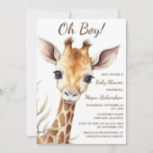 Adorable Baby Giraffe Oh Boy Baby Dusche Einladung (Vorderseite)